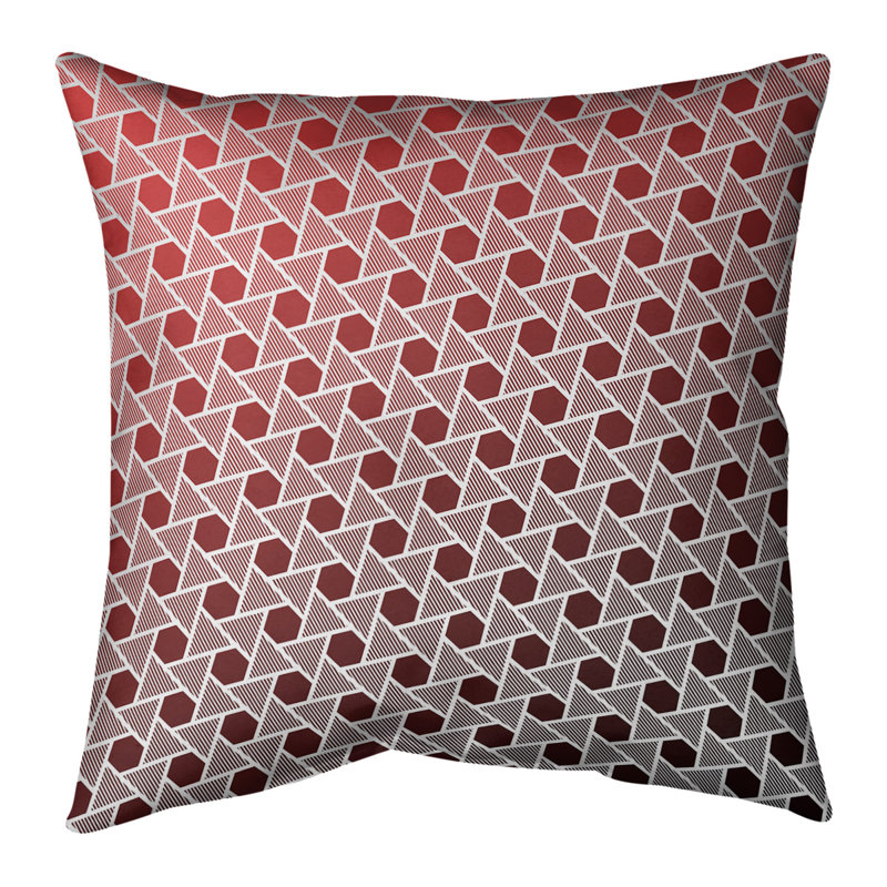 Housse de coussin Rainbow Hexagons and Triangles, 14 po x 14 po, Bourre en polyester, Noir / rouge