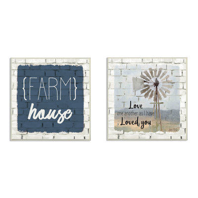 Grateful Thankful Blessed Farm House White Brick Look' 2 Piece Graphic Art Print Set -  Gracie Oaks, 31FF3F8184334DA990F8B5C47835C1E0