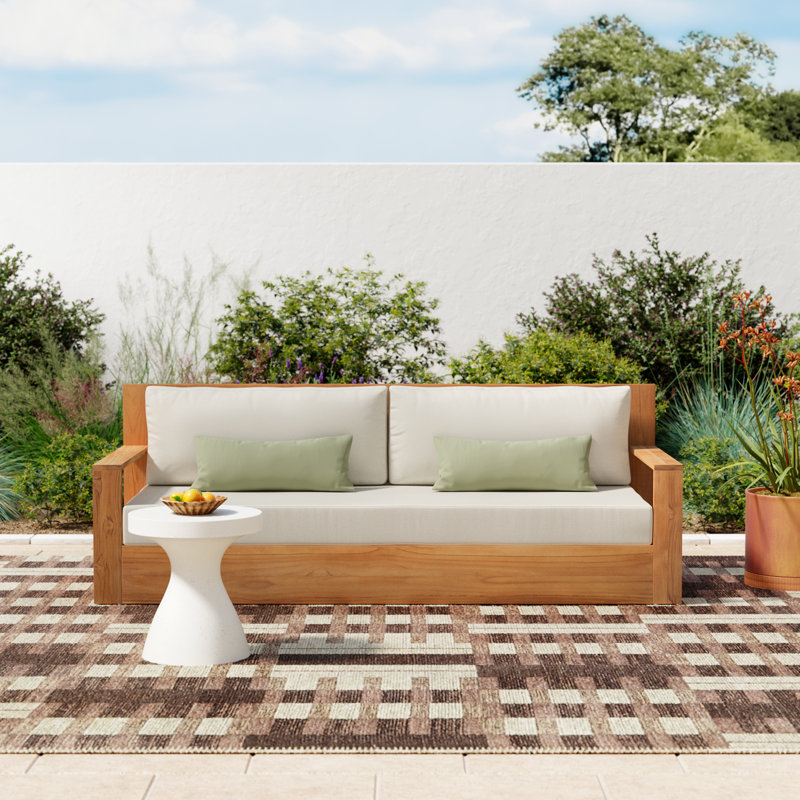 Azul 79.9'' Wide Straight Teak Loveseat with Cushions, Beige