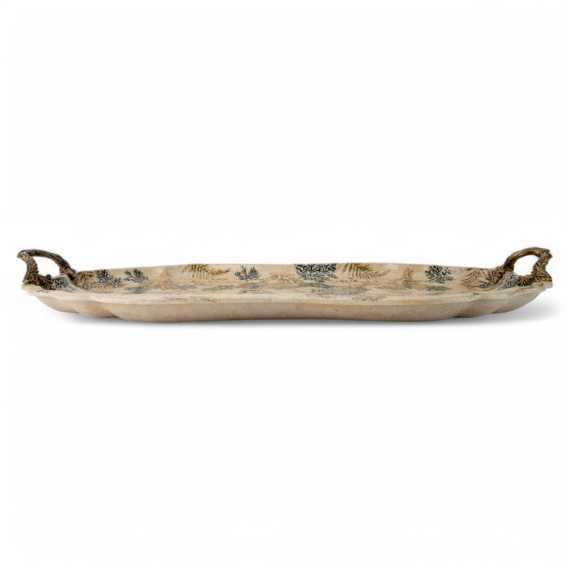 Porcelain Tray with Bronze Ormolu Handles Moss Fern