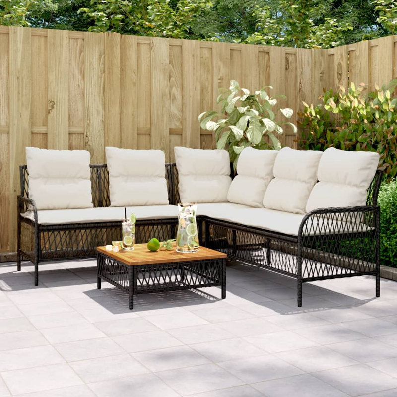 Bay Isle Home? Ensemble de canapé de patio 2 pièces avec coussins en rotin de polyester, Crème, Noir