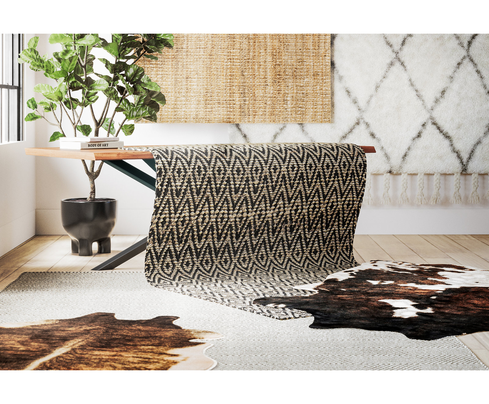 Herman Beige Brown Hand-Hooked Abstract Rug, Novelty 5' x 6'6"