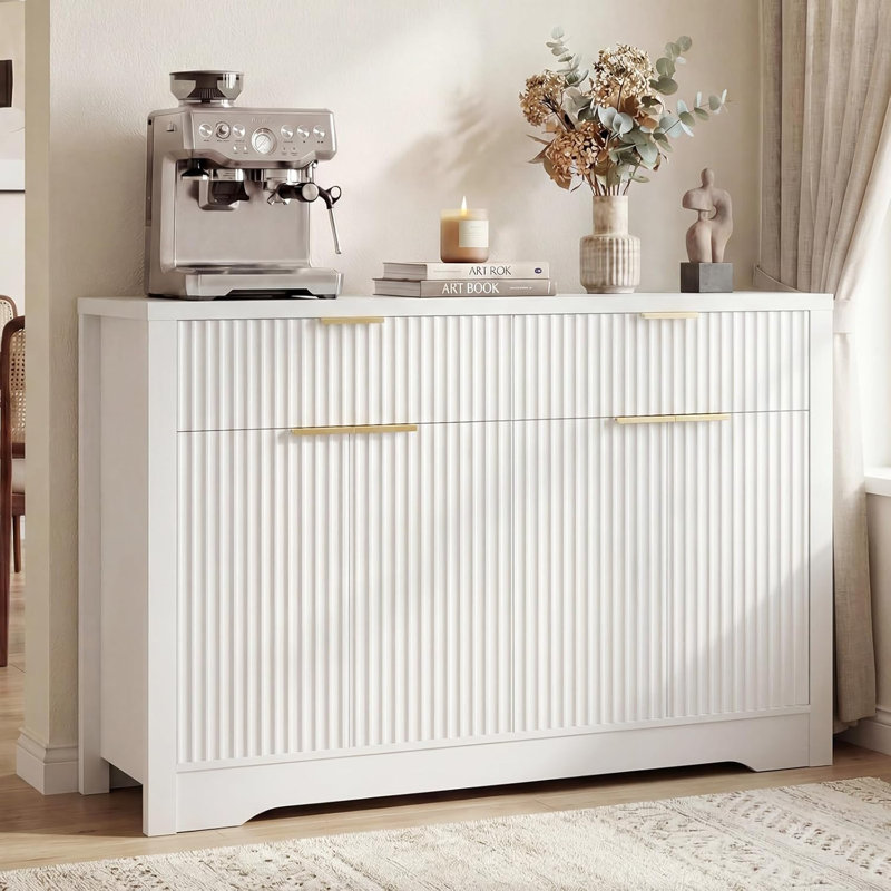 Buffet de 55 po avec rangement, tiroirs et tablettes réglables, Blanc