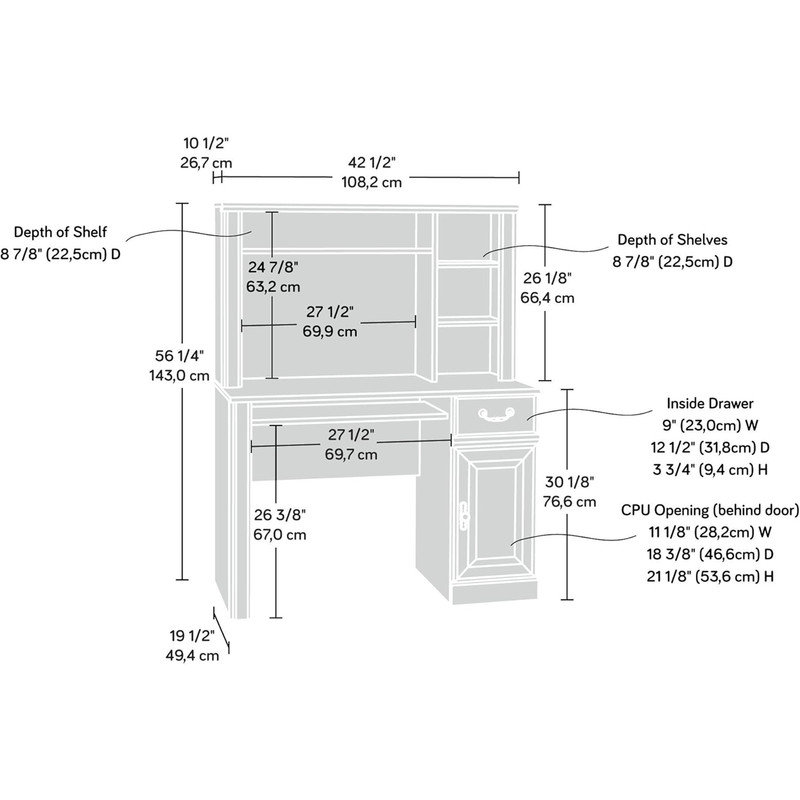 Computer Desk,Oak finish,three adjustable shelves,Engineered wood