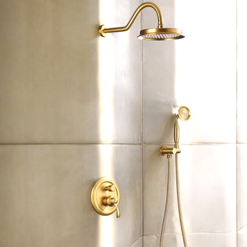 Système de douche complet rétro avec valve brute et pomme de douche à pluie 9 pouces, Or brossé