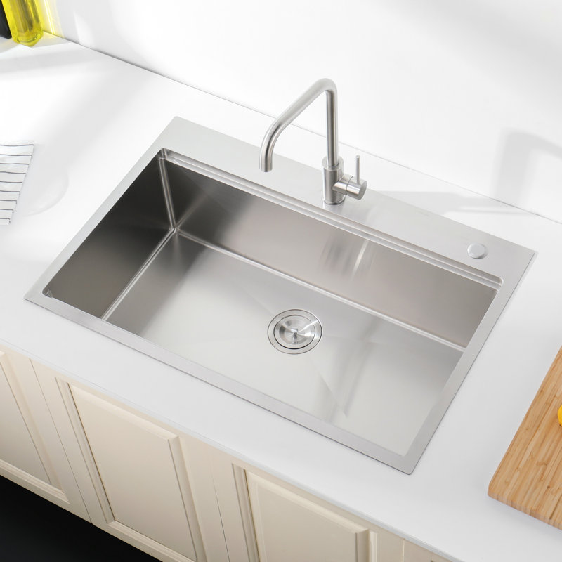 Stainless Steel Kitchen Sink, 30″X22″ Single Bowl, Overmount Handmade Sink In Brushed, With Cutting Board, Colander
