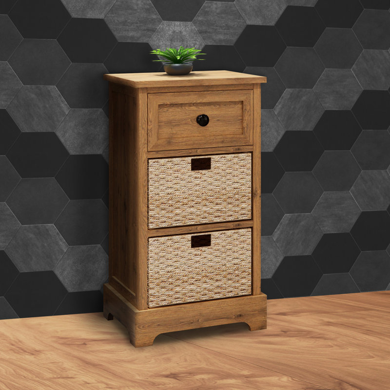 Armoire de rangement pour salle de bain avec 2 paniers tissés et tiroir, l 15 po x P 11 po x H 28 po, bois d'acacia, brun (acacia)