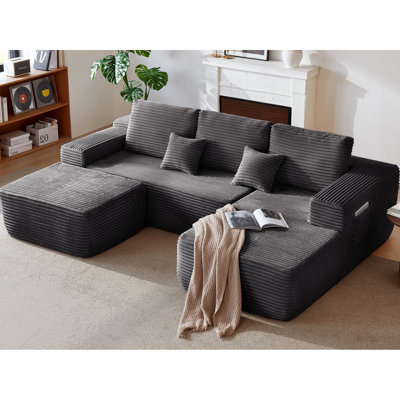 Grey 104" Modular Sectional With U-shape Chaise, Side Pockets, Comfortable Seating, , No Assembly