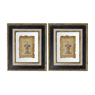 Reproduction d'une sculpture en verre encadrée avec cadre en bois vieilli, ensemble de deux tableaux muraux de 45,7 x 55,9 cm (18 x 22 pouces).