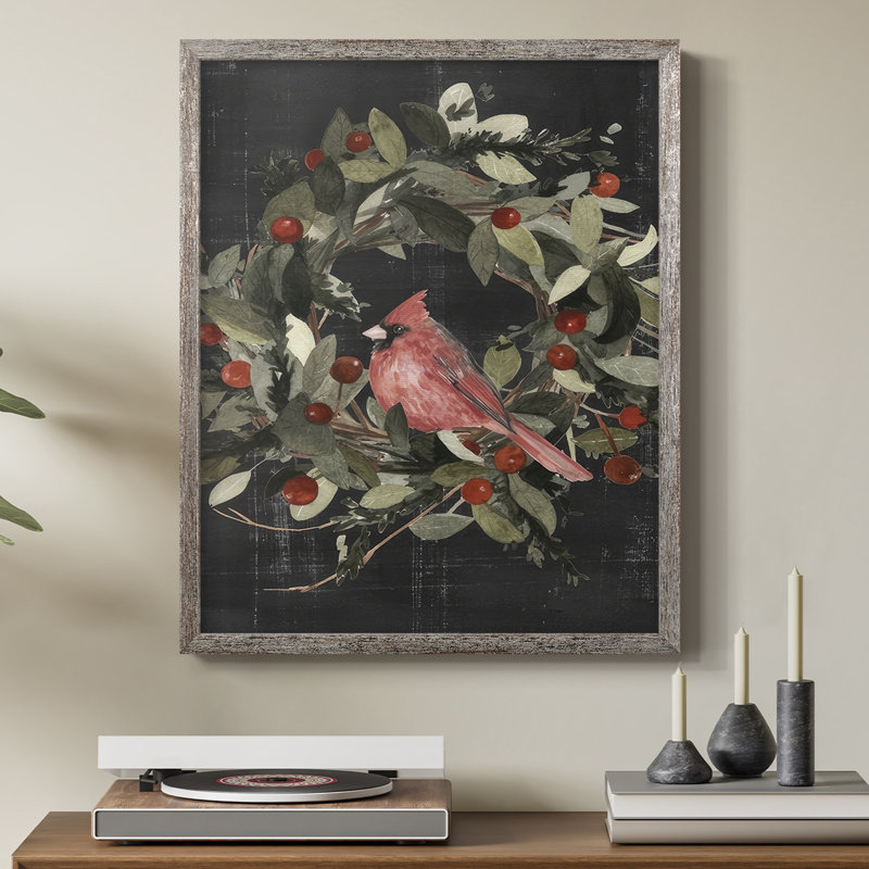«Christmas Cardinal I», reproduction encadrée - bois massif, H 30 po x l 24 po
