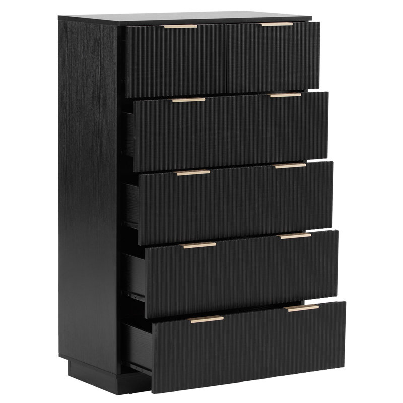 Commode 6 tiroirs pour chambre à coucher, Noir