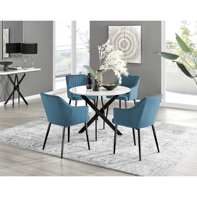 Ensemble repas pour 4 personnes Aashif, H 29,5 po x L 39,4 po x l 39,4 po, Bleu et noir