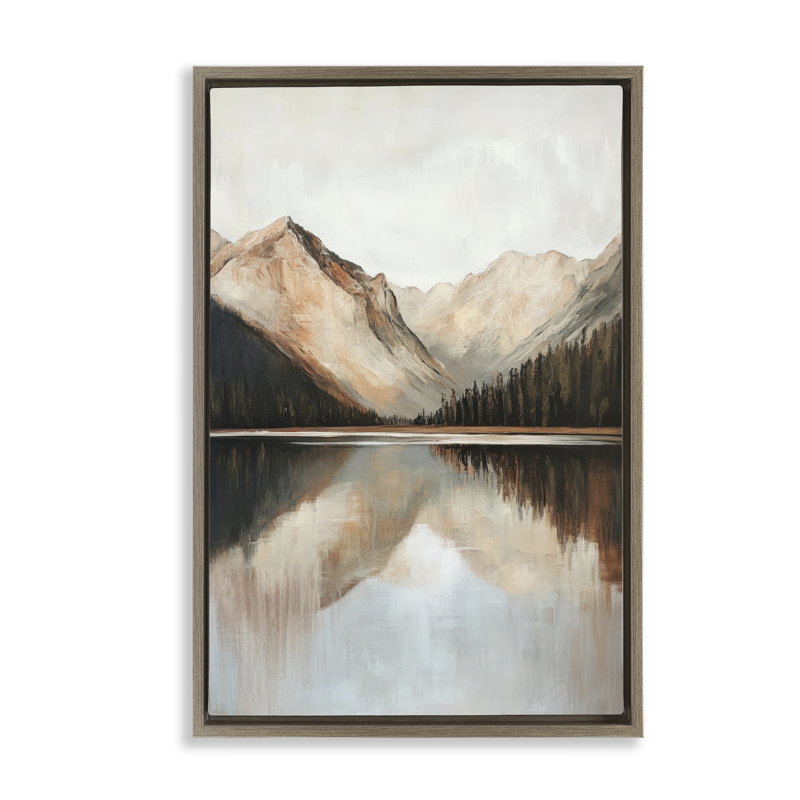 Cadre flottant Rustic Mountain Reflecting Lake, design par Petal Prints Design, H 25 po x l 17 po