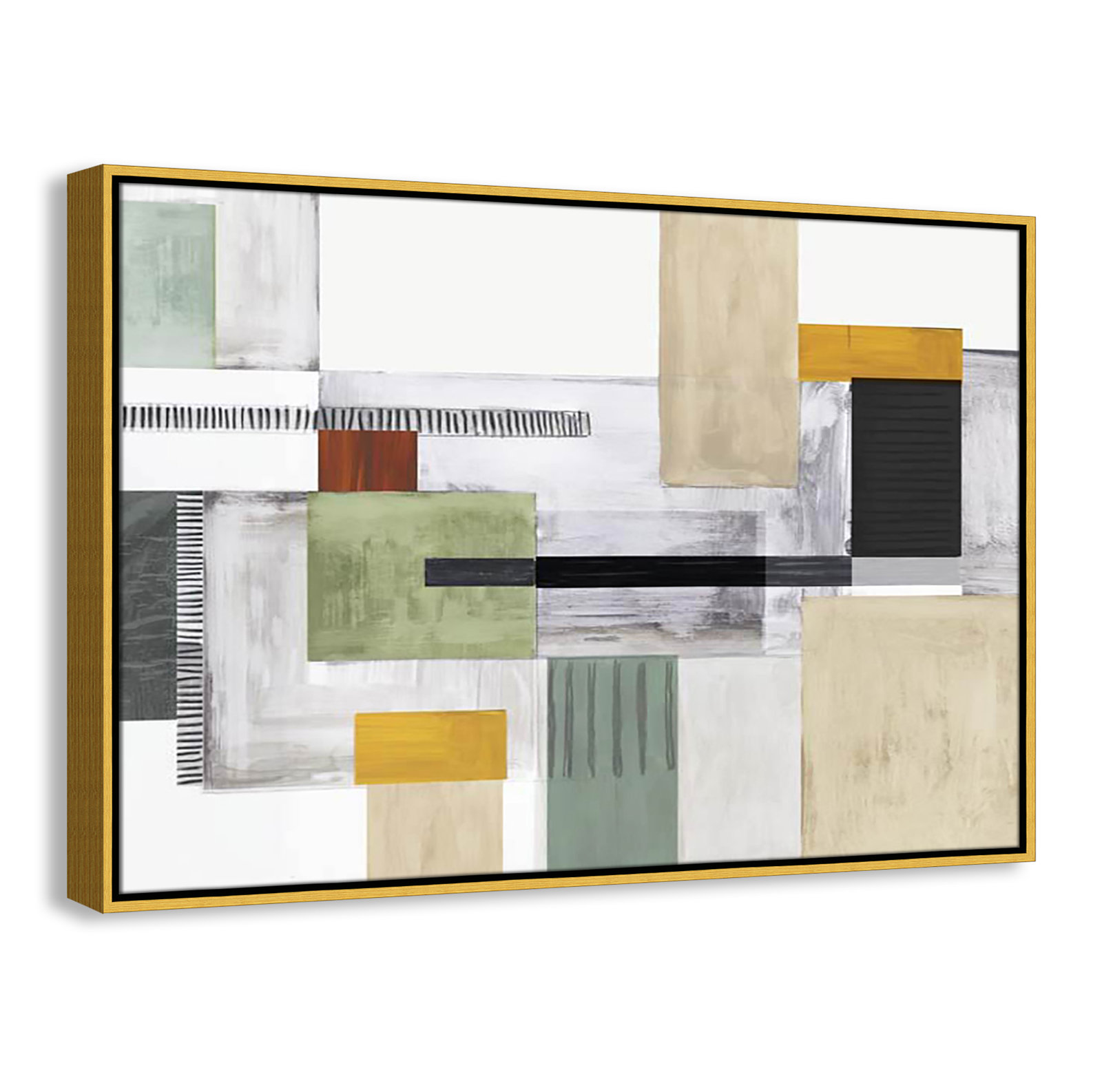 Playful Blocks Print by Tom Reeves, 25.5" H x 37.5" W x 2" D, Gold Floater Framed, No Mat