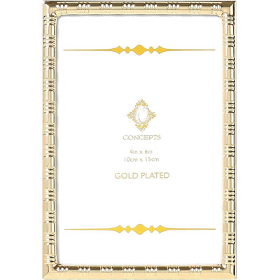 Gold Bamboo Textured 4" X 6" Metal Picture Frames For Wall And Tabletop Display Set Of 4