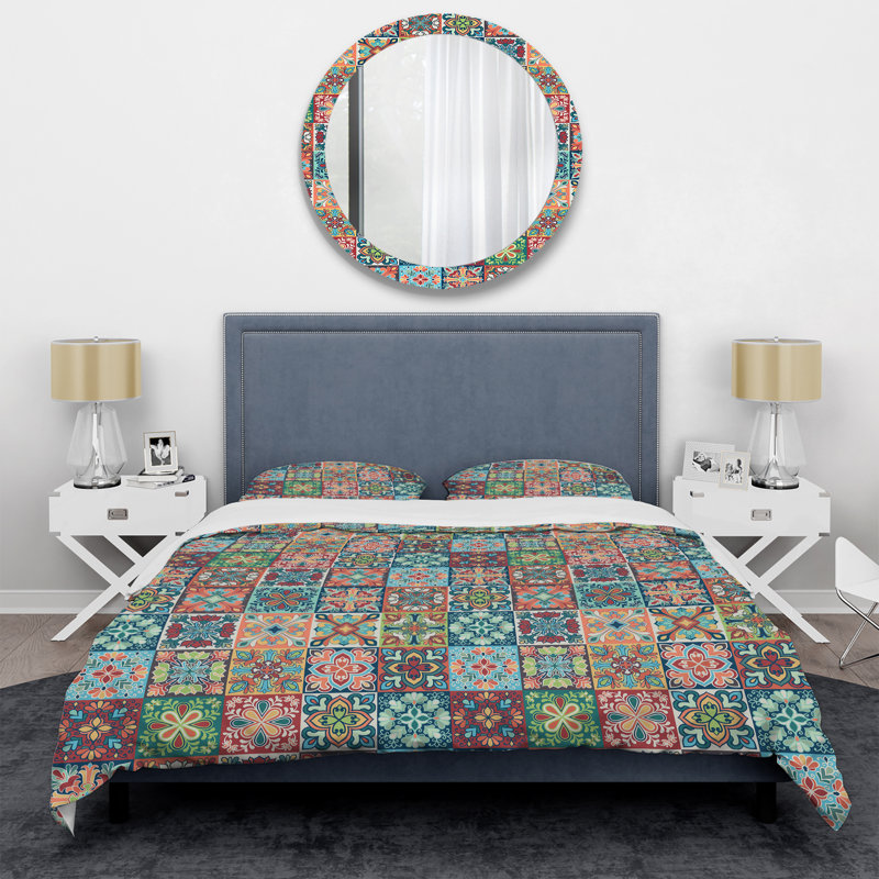 Multicolore carré patchwork - ensemble de housse de couette abstrait - microfibre de polyester