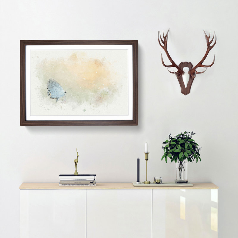 Tailed-Blue Butterfly in Abstract - Framed Print, 27cm H x 36cm W x 2cm D, Walnut Framed