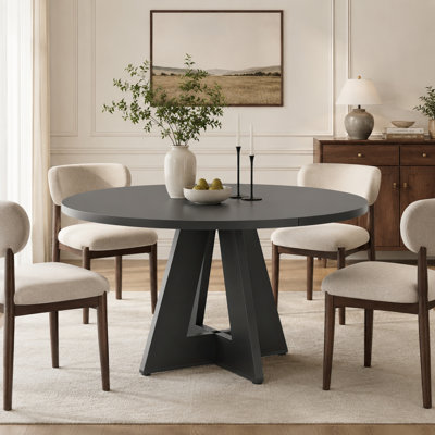 Table de salle à manger ronde de 110 cm (43,3 pouces) avec base en bois massif pour 4 à 6 personnes