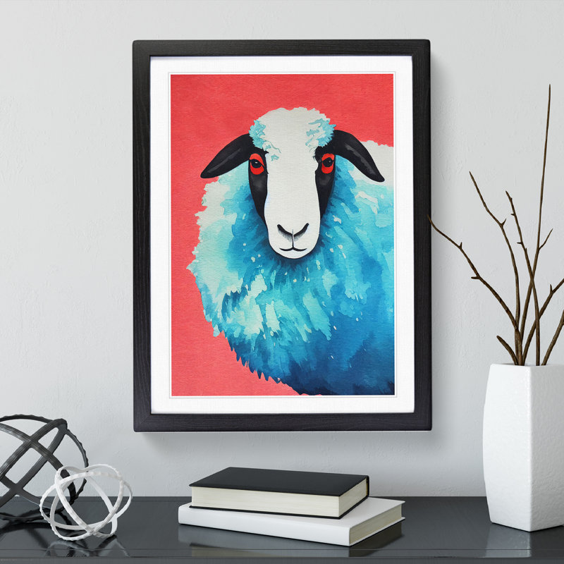 Watercolour Sheep No.7 - Single Picture Frame Painting, Black, 46cm H x 34cm W x 2cm D