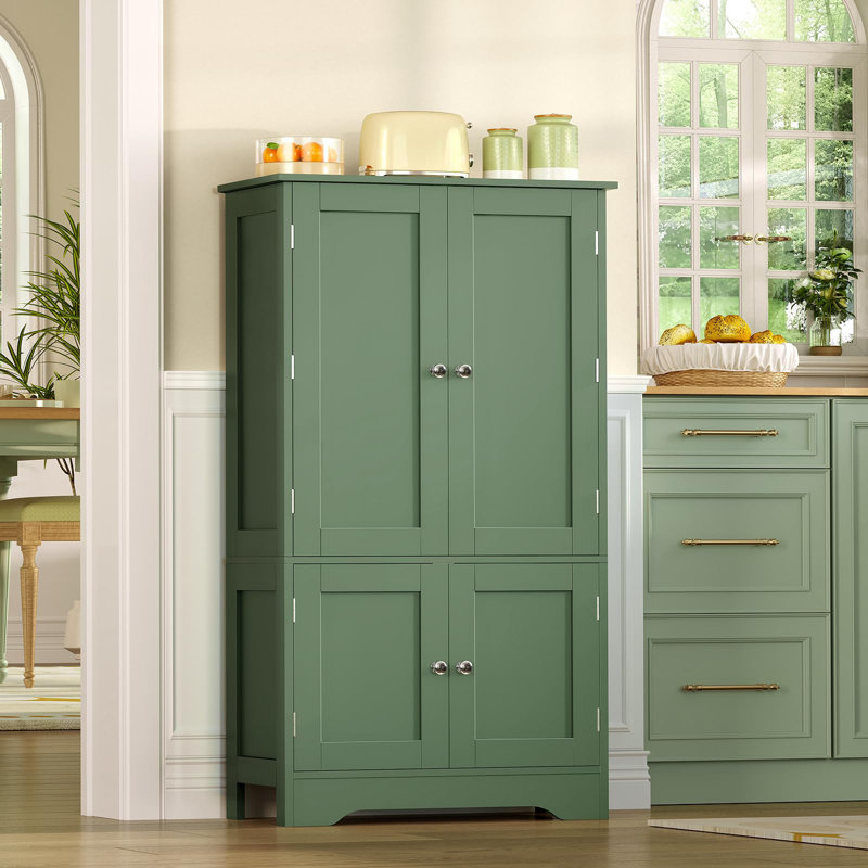 Armoire de rangement avec 4 portes, grand garde-manger de cuisine de 43 pouces avec 6 tablettes réglables, armoire autoportante pour le salon, la salle à manger, la salle de bain, style campagnard