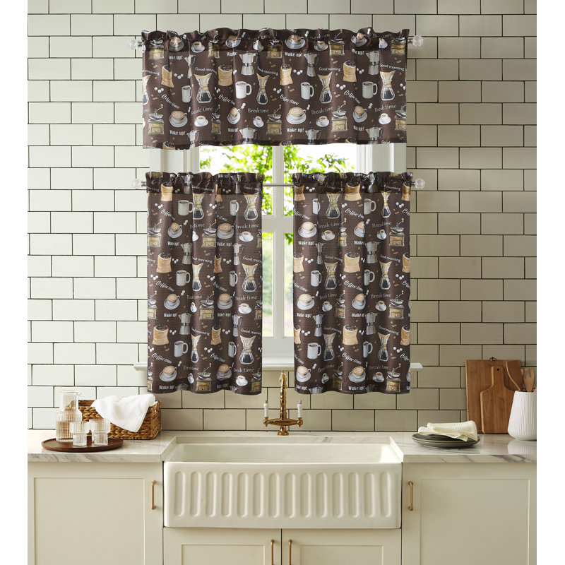 Coffee Kitchen Curtain Set with Valance & Tiers