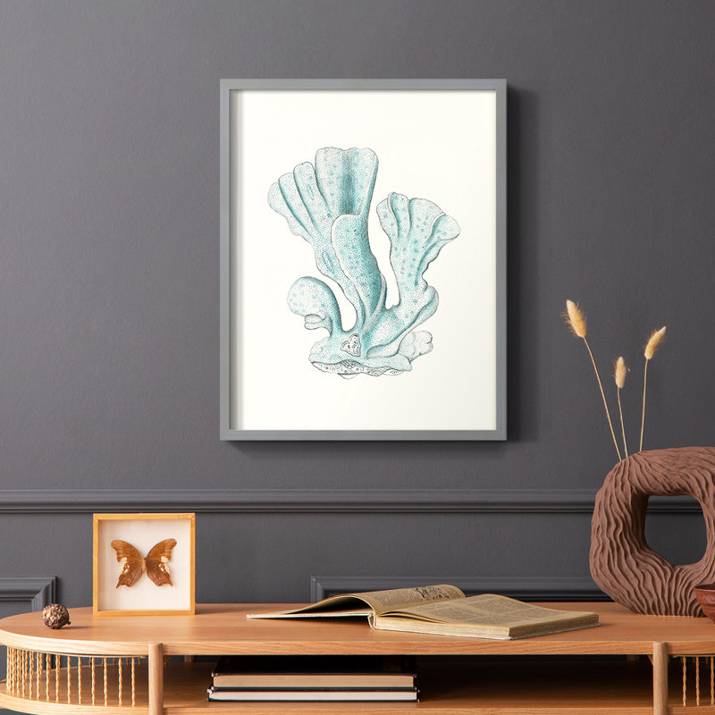Reproduction encadrée antique de corail de style bord de mer - bois massif, H 10 po x l 8 po, Gris