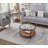 Round Coffee Table with Glass Top, 2-Tier Reversible Shelf Design and Metal Frame-2084753224