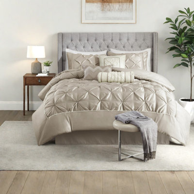 Elegant King Bedding Set, Polyester Comforter, Modern Taupe Design