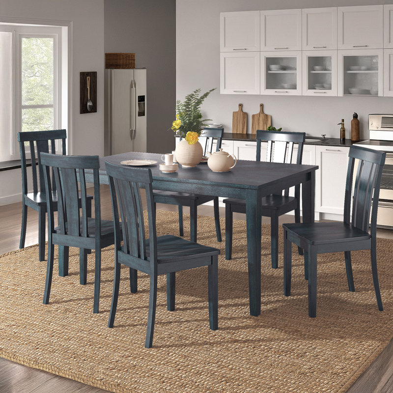 Alexa-Mae 6 - Person Solid Wood Top Four Leg Dining Set, Antique Dark Denim