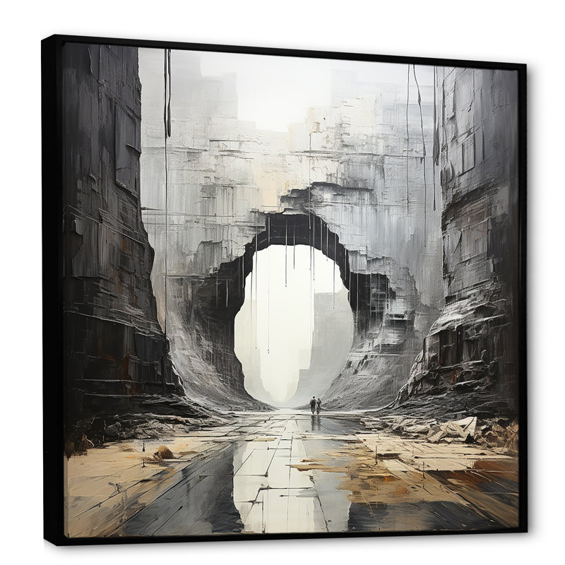 «Desert Minimalisme Canyon Water Stream», reproduction sur toile, Cadre flottant noir, H 36 po x l 36 po