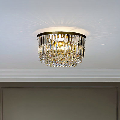  Evert 3-Light 16" Traditional Gold Flush Mount With Clear Crystal Accents