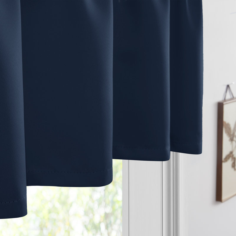 Blackout Rod Pocket Kitchen Curtain Valance and Tiers Set, Navy, 24" W x 26" L