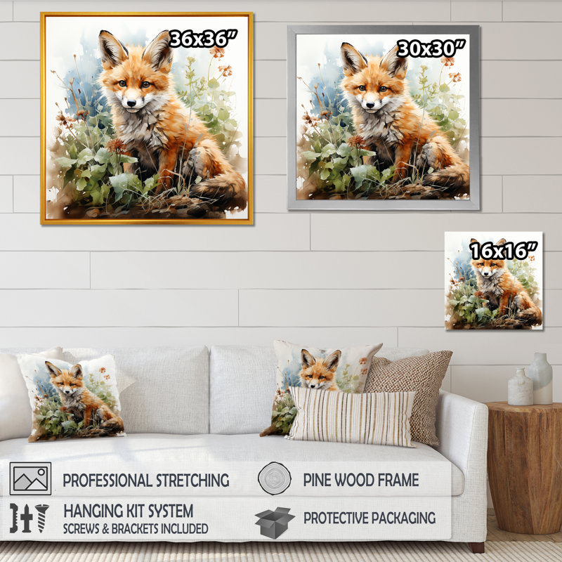 Minimalisme, renard, portrait, fleurs, art mural, Cadre photo noir, H 30 po x l 30 po x P 1,5 po