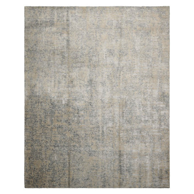 8x10 Gray, Beige Hand Loomed Tibetan Sherpa Modern Abstract Wool Area Rug