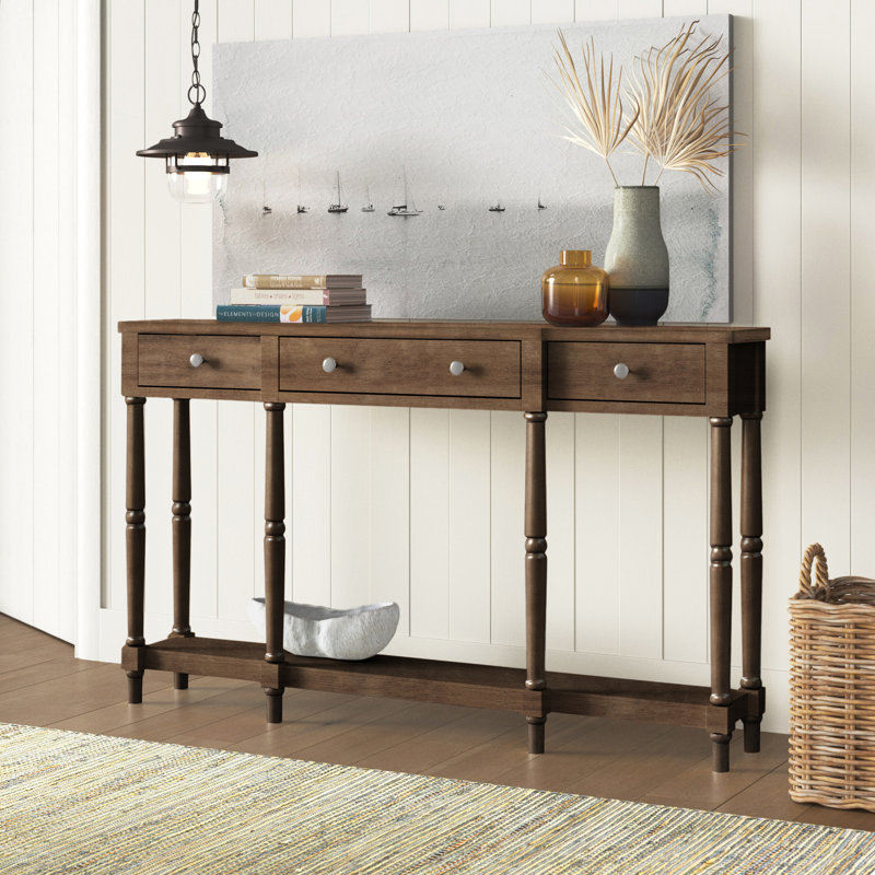 Console en bois massif 58,07 po Wampler, Brun, Brun, H 34,06 po x l 58,07 po x P 11,02 po