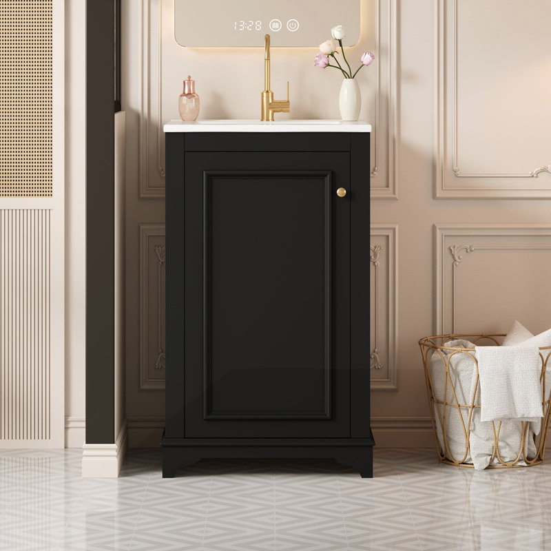 Meuble-lavabo de 20 po avec lavabo en céramique, Noir
