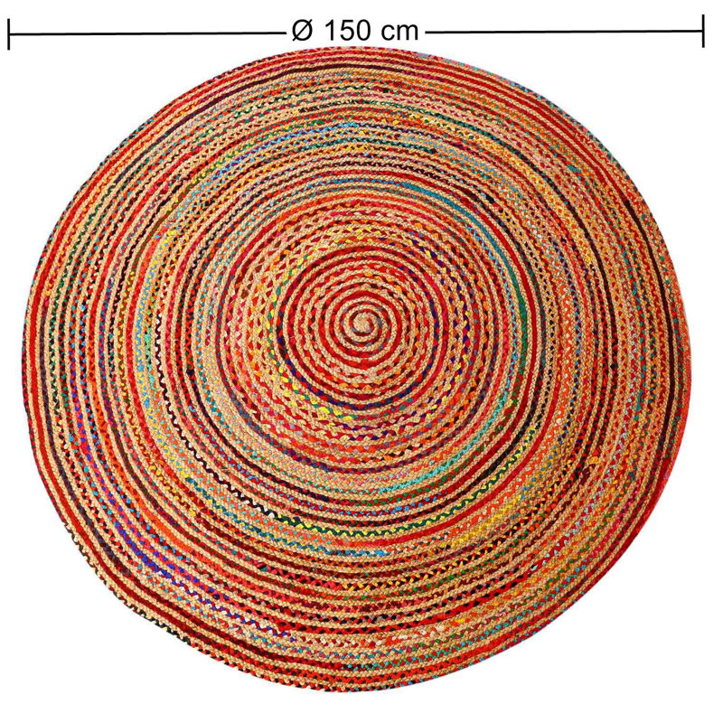Round Bernarda Patchwork Hand Woven Hand Braided Red Area Rug, Round 150cm
