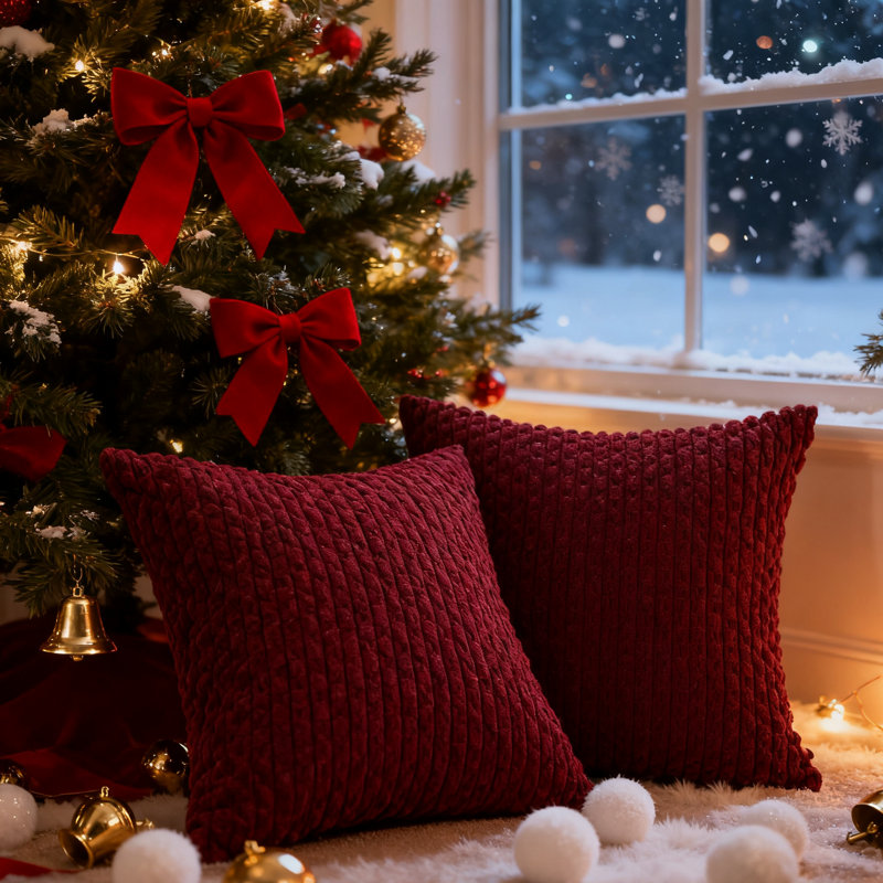Housse de coussin Cozy 2 pièces, Rouge, 18 po x 18 po