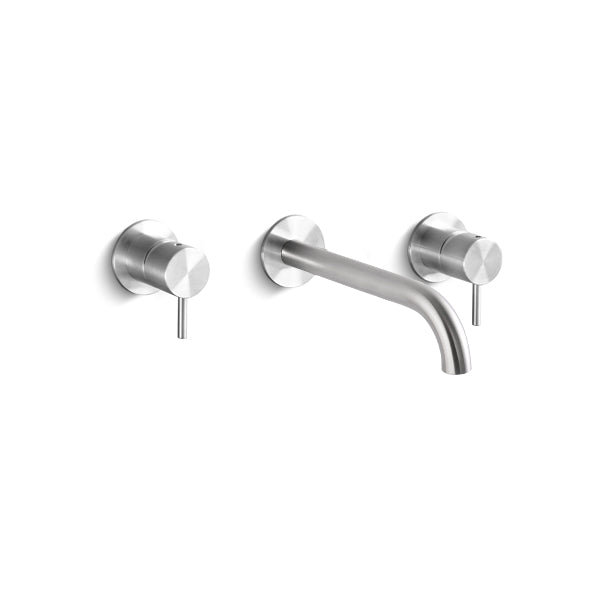 Acquaco Linki Deco Wall Mount Three-Hole Two Handle Bathroom Lavatory Faucet with 6-3/4'' Spout Reach, Satin Light Gold PVD