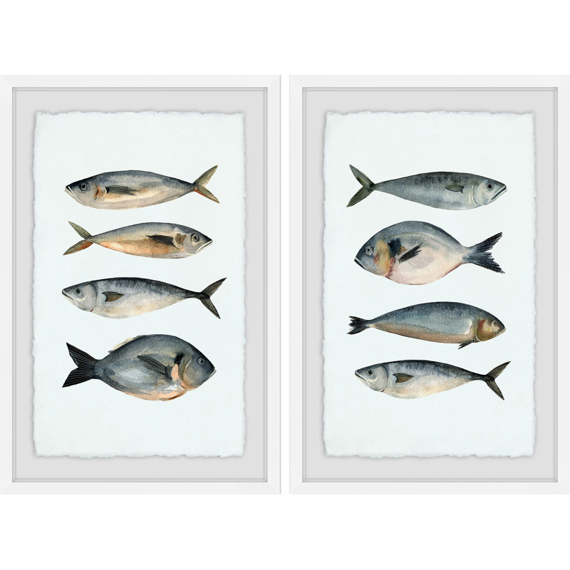Four Fish Diptych - ensemble de 2 reproductions de cadres photo, H 45 po x l 30 po x P 1,5 po