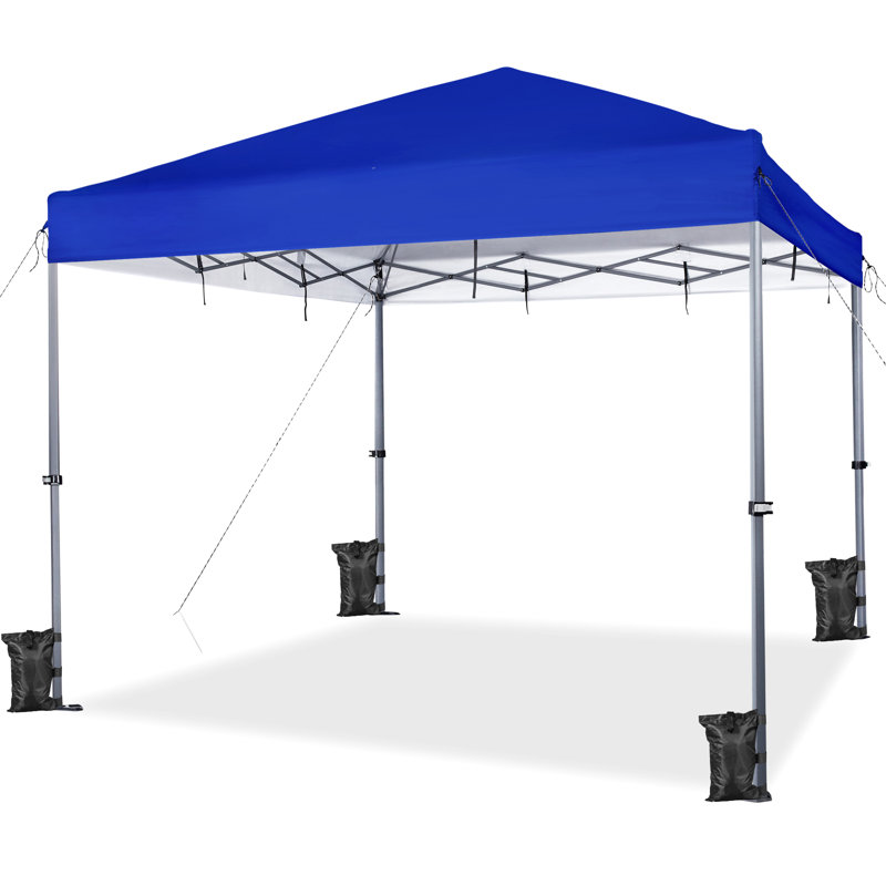 Metal Pop-Up Canopy with One-Push-To-Lock Setup Mechanism, 12' W x 12' D, Blue