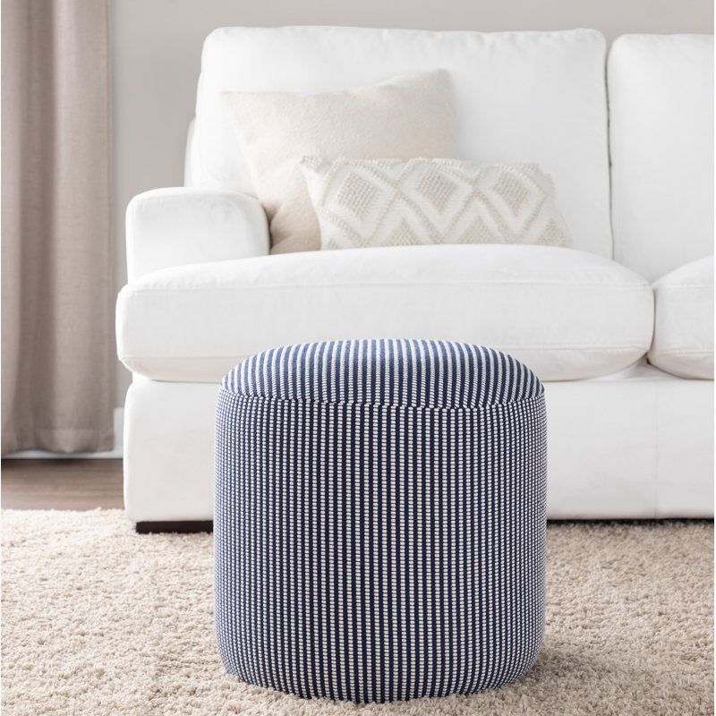 Pouf rond en tissu tricoté bleu et blanc par Lumisource, Bleu / blanc