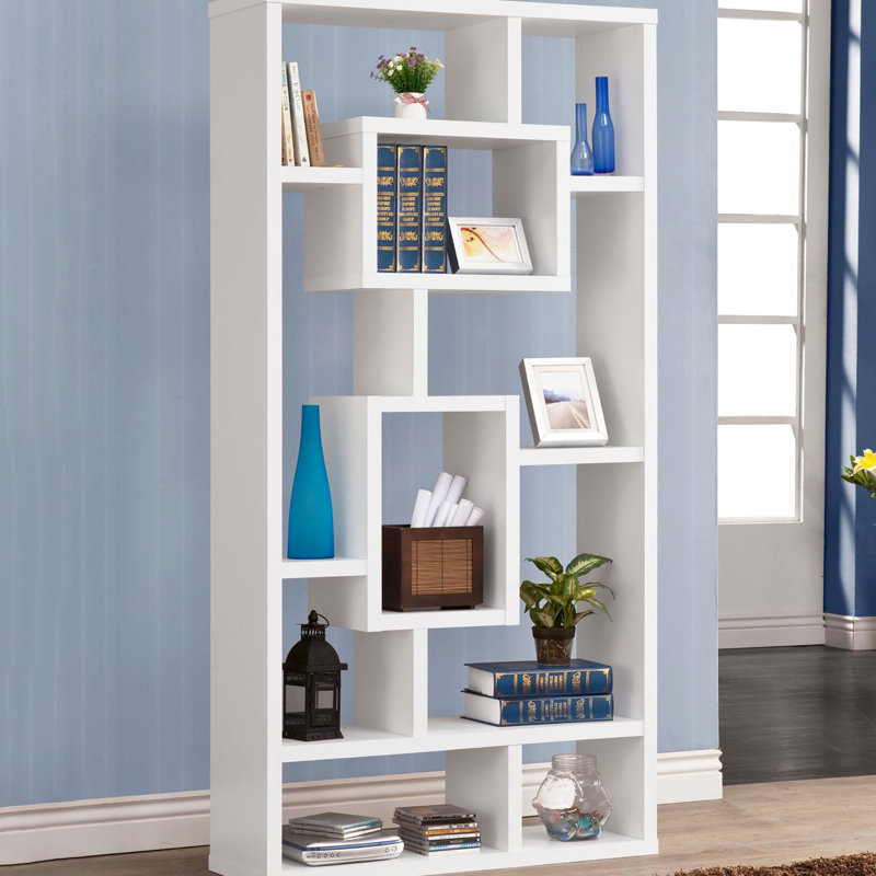 Bibliothèque géométrique blanche moderne à 10 tablettes