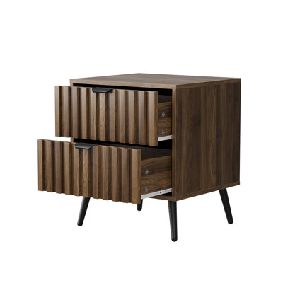 Modern Wood Nightstand,Storage Side Table with Slatted Drawer for Bedroom & Living Room​