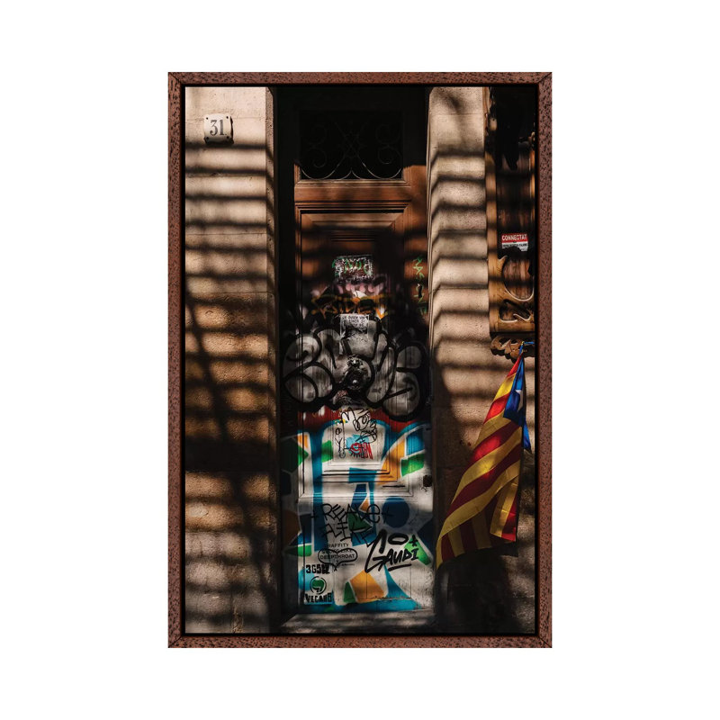Barcelona Shadows by Bethany Young - Print on Canvas, Classic Brown Wood Framed, 66.04cm H x 45.72cm W x 3.81cm D