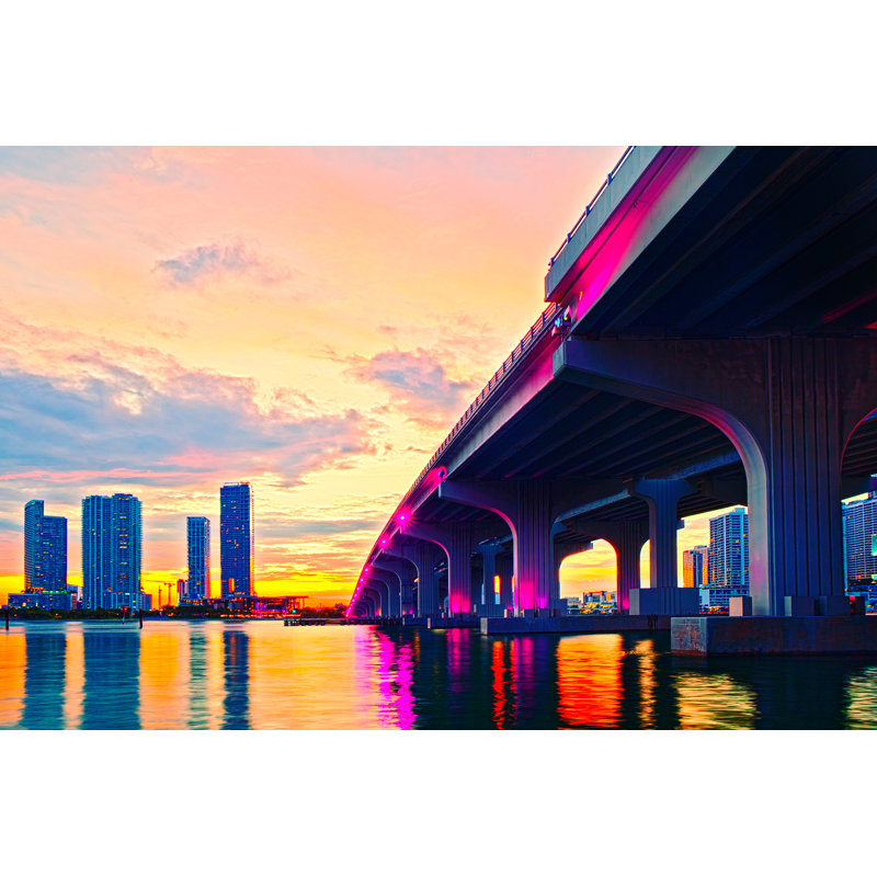 Miami Florida At Sunset by FotoMak - Wrapped Canvas Print, 30cm H x 46cm W