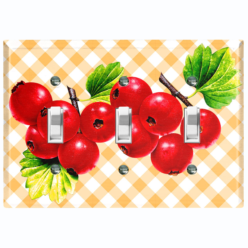 Cranberry Leaf Orange Picnic Food & Beverage 3 - Gang Toggle Light Switch Standard Wall Plate, Orange