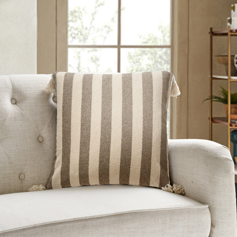 Ensemble de 2 coussins French Stripe, Polyester, Grège