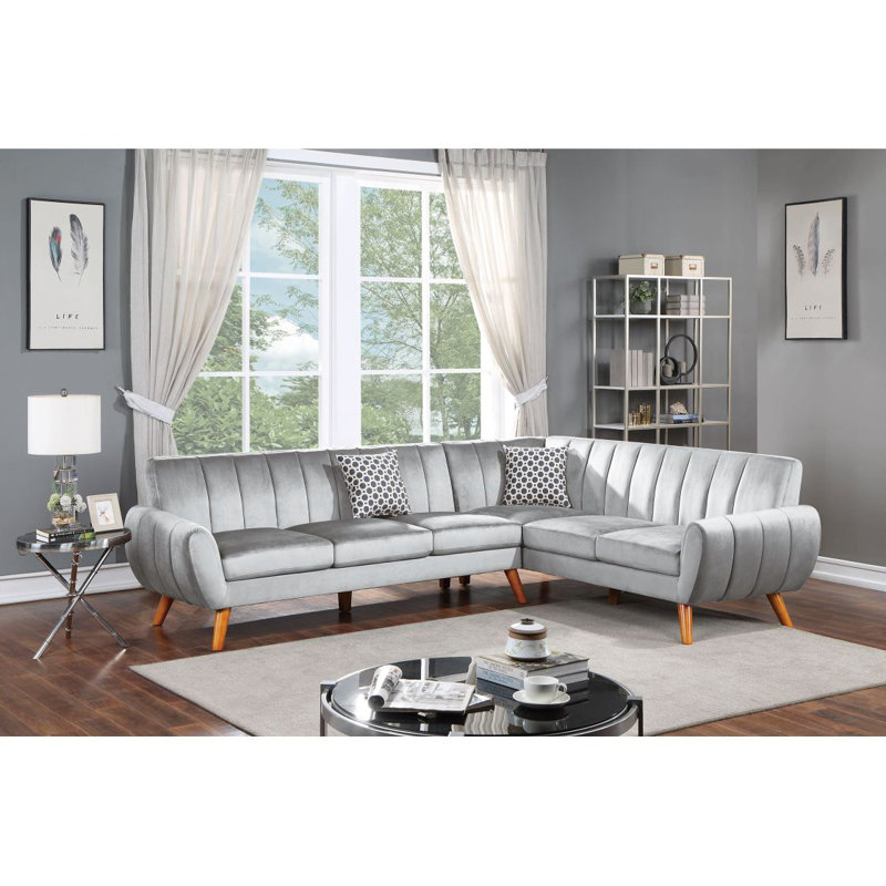 Canapé moderne modulaire en similicuir 2 pièces, Gris clair