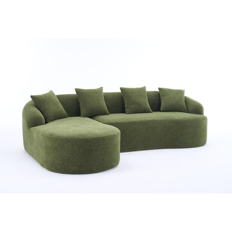 98.8'' Upholstered Sectional Sofa With Chaise, Green Chenille